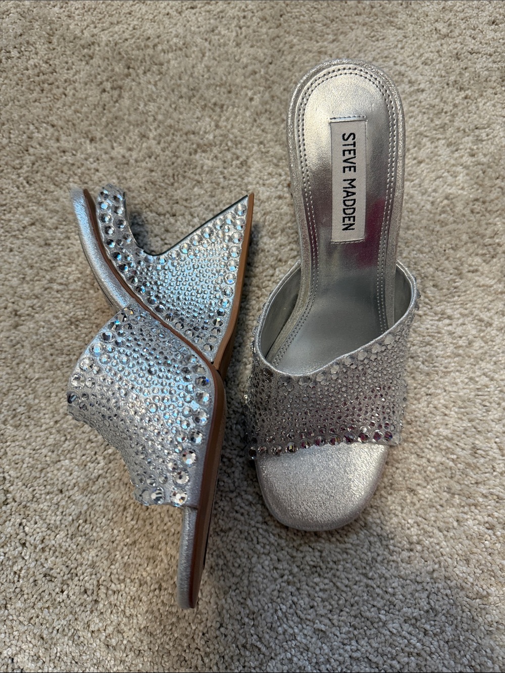 Steve Madden Silver Crystal Slide Mules